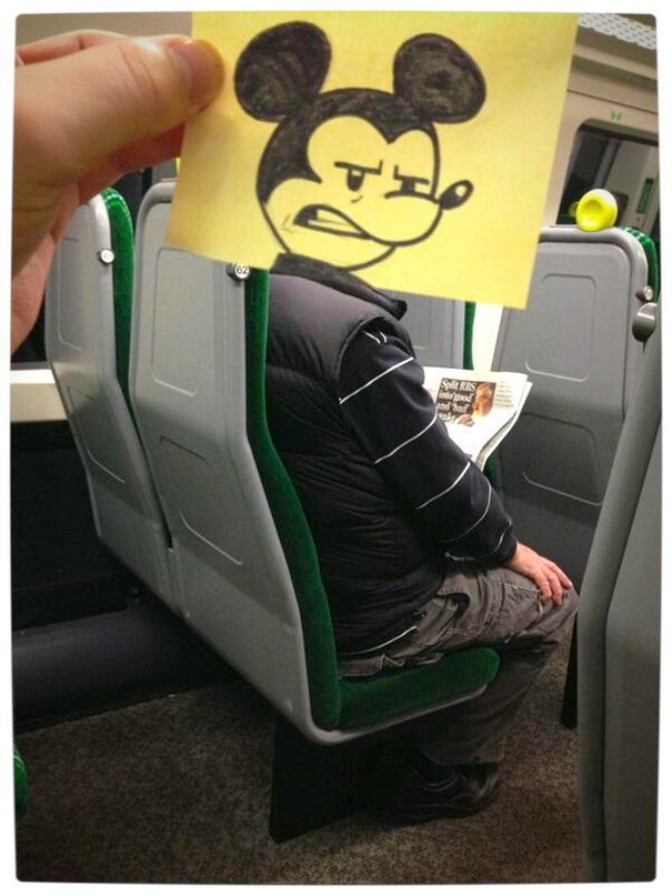 Vamers - Artistry - Illustrator Turns Fellow Commuters Into Cartoon Characters - October Jones - Joe Butcher - Mickey Mouse