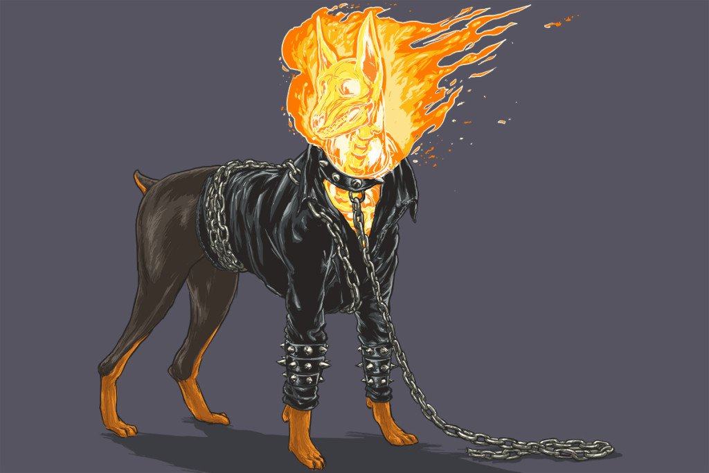 Vamers - Artistry - Fandom - Artist Josh Lynch Imagines Dogs as Superheroes from the Marvel Universe - Ghost Rider