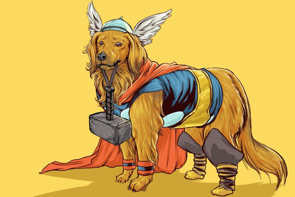 Vamers - Artistry - Fandom - Artist Josh Lynch Imagines Dogs as Superheroes from the Marvel Universe - Thor